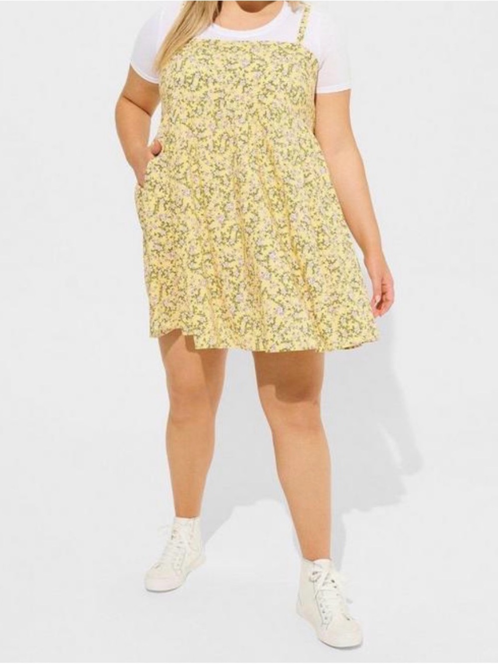 Torrid Plus Size Challis Sleeveless Yellow Floral Babydoll dress size 3